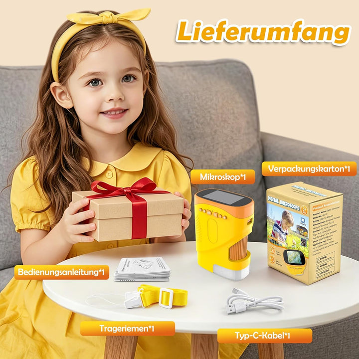 Nauotk Digitales Mikroskop für Kinder [1000-fache Vergrösserung] Tragbares Taschenmikroskop Spielzeu
