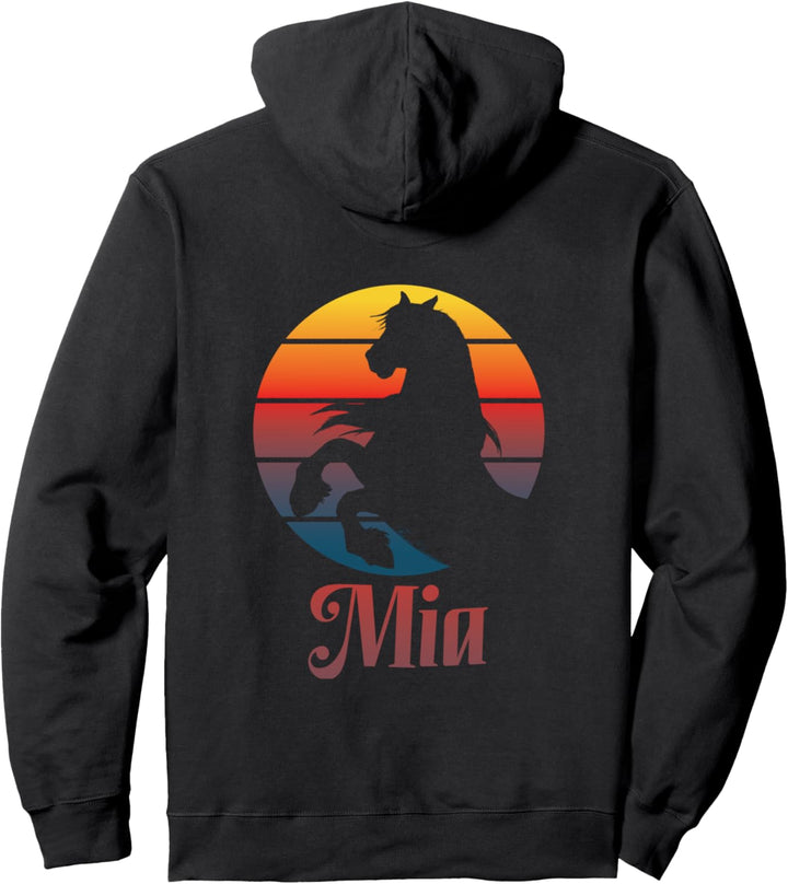 Mädchen Namen Motiv Mia steigendes Pferd Pony mit Sonne Pullover Hoodie