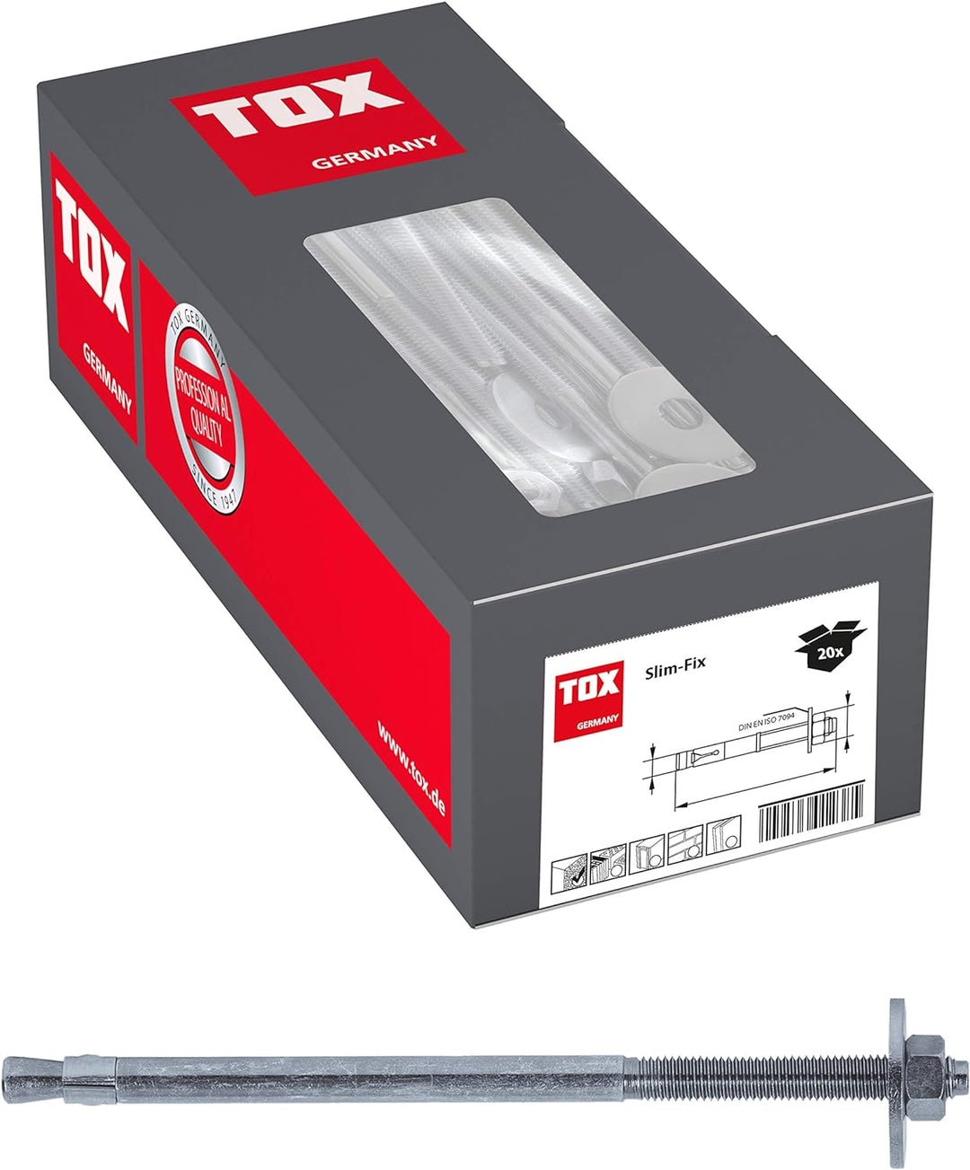 TOX Bolzenanker Slim Fix M12x280/186+201, zwei Verankerungstiefen für Befestigung unterschiedlicher
