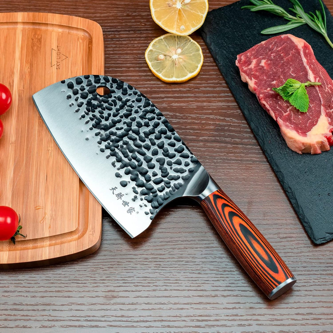 TJ POP Hackmesser Chinesisches Kochmesser Professionelles 16.5cm, Scharfer Full-Tang Fleischerbeil,
