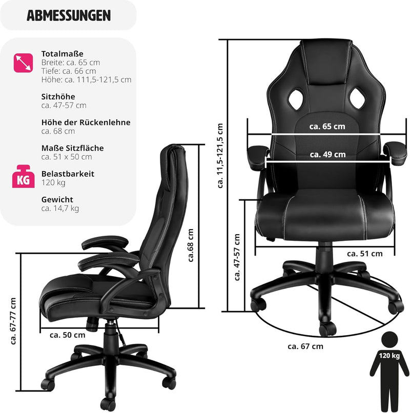 TecTake Sportsitz Chefsessel Stuhl ergonomischer Gaming Bürostuhl Racing Schalensitz - Diverse Farbe