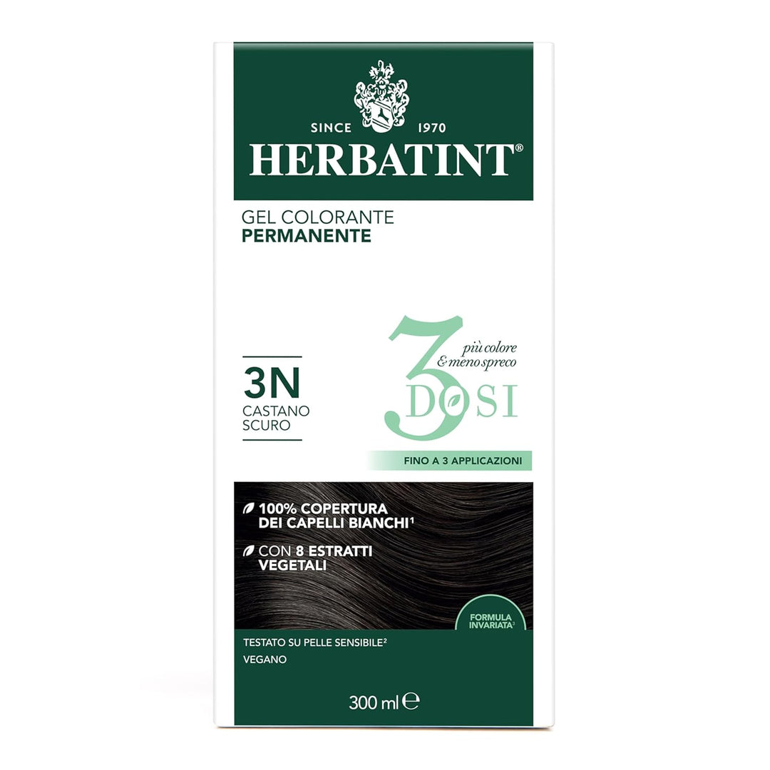 Herbatint Permanentes Farbgel 3 Dosen, 300 ml – 3N Dunkelbraun, ohne Ammoniak, für empfindliche Haut