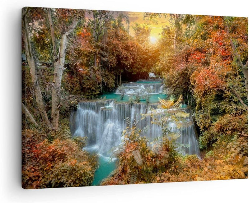 ARTTOR Bilder auf Leinwand Park Wasserfall Wasser Leinwandbild 70x50cm Wandbilder Dekoration Wohnzim