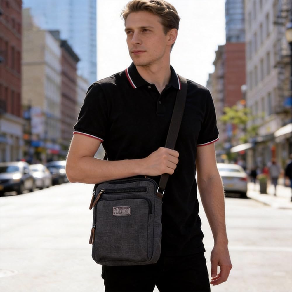 Umhängetasche Schultertasche für Herren, Damen und Jungen, Kuriertasche aus Canvas, Herrentasche für