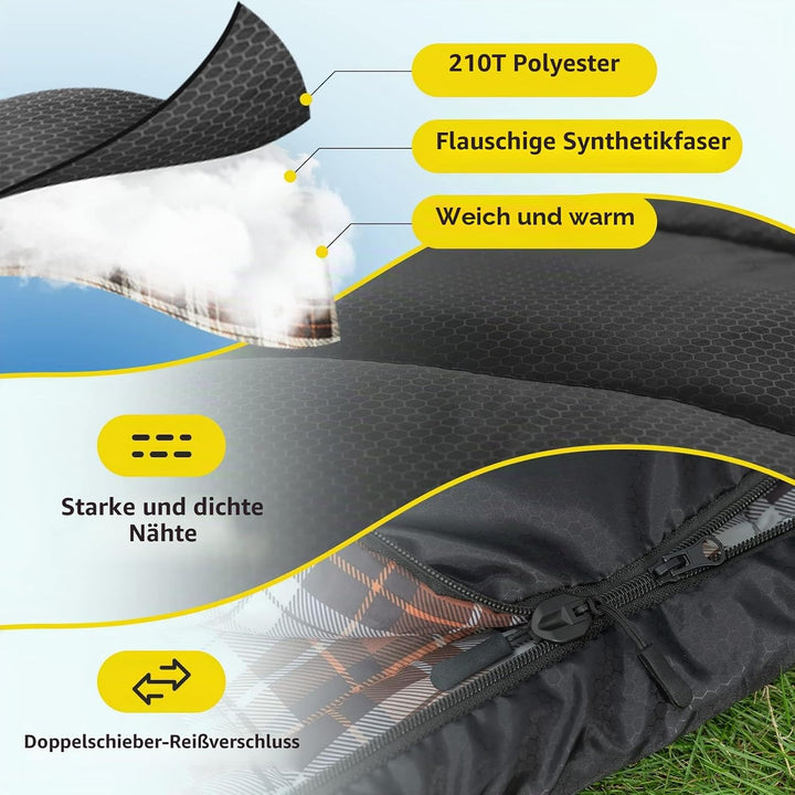 Bessport Schlafsack 7°C – 15°C, 3-Jahreszeiten Schlafsack Ultraleicht Kompakt Leicht Kleines Packmas