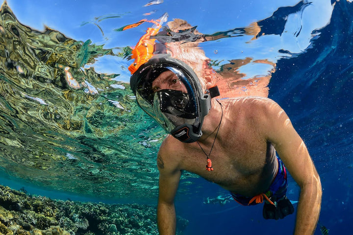 OCEAN REEF - Aria QR + Schnorchelmaske - Vollmaske mit Mundstück - Für eine bessere 180 Grad Unterwa