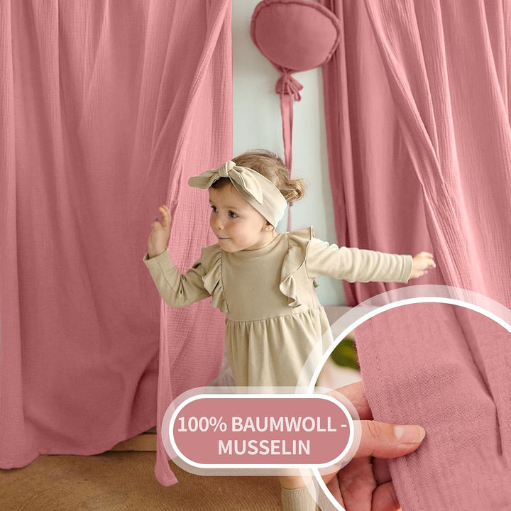 Hook Hausbett Himmel Deko Set, Betthimmel Hausbett aus Musselin - 2 Betthimmel &amp; 1 Wimpelkette, für