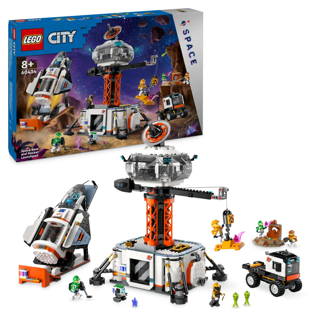 LEGO City Raumbasis mit Startrampe, Raumstation-Spielzeug mit Weltraum-Fahrzeug und Raumschiff für K