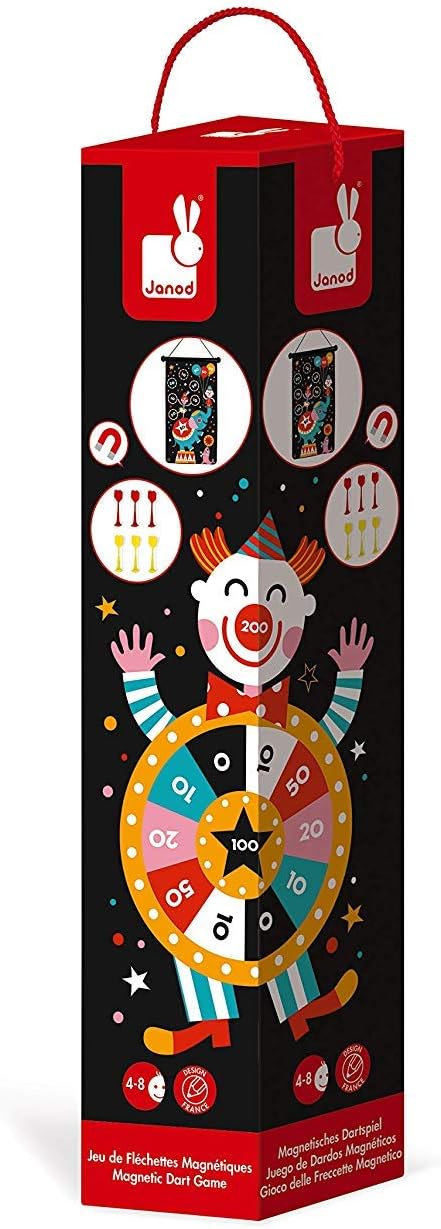Janod - Magnetisches Dartspiel mit Zirkus-Motiv, doppelseitig, Geschicklichkeitsspiel, zum Erlernen