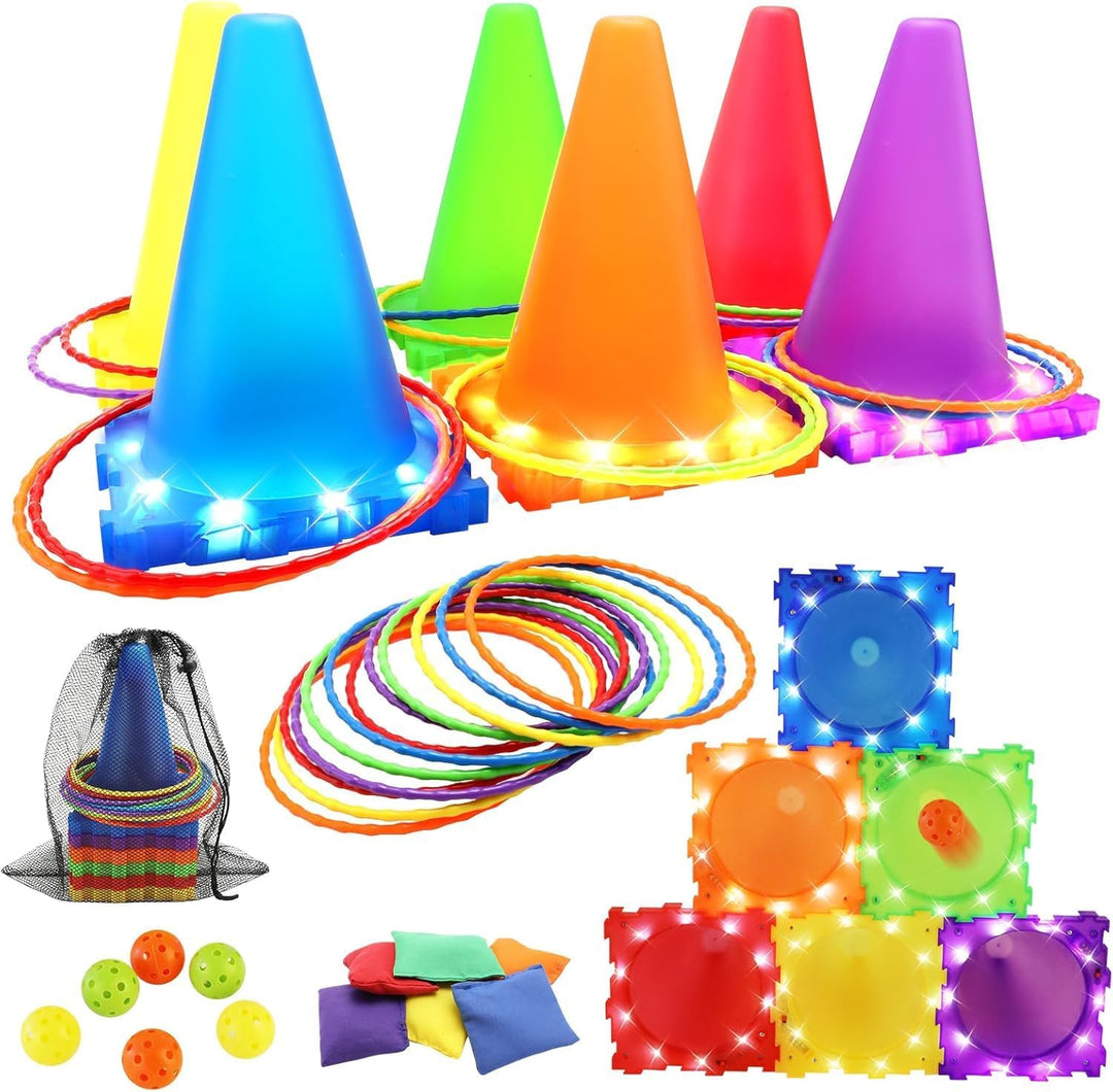 VATOS Light Up Wurfspiele Outdoor Spiele gartenspiele für Kinder 3 4 5 6 Jahre, Ball & Ring & Bean B