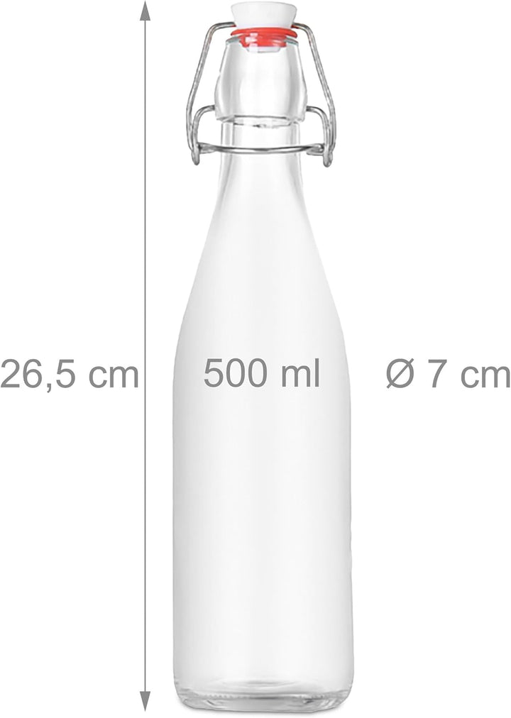 Relaxdays Flaschen zum Befüllen, 6er Set, 500 ml, Bügelverschluss, Glasflasche für Öl, Essig, Schnap