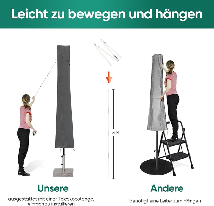 Sekey Sonnenschirm Schutzhülle mit Stab, Abdeckhauben für Ø 400cm / 240x330cm Gartenschirm mit Belüf