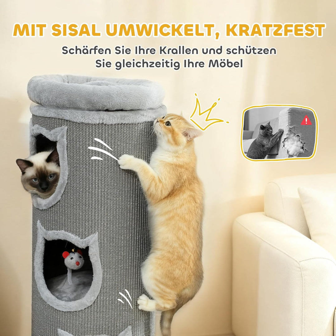 PawHut Kratztonne 96 cm Hoch Ø 38 cm vierstöckige Katzentonne mit Plüschrand, abnehmbarem und waschb