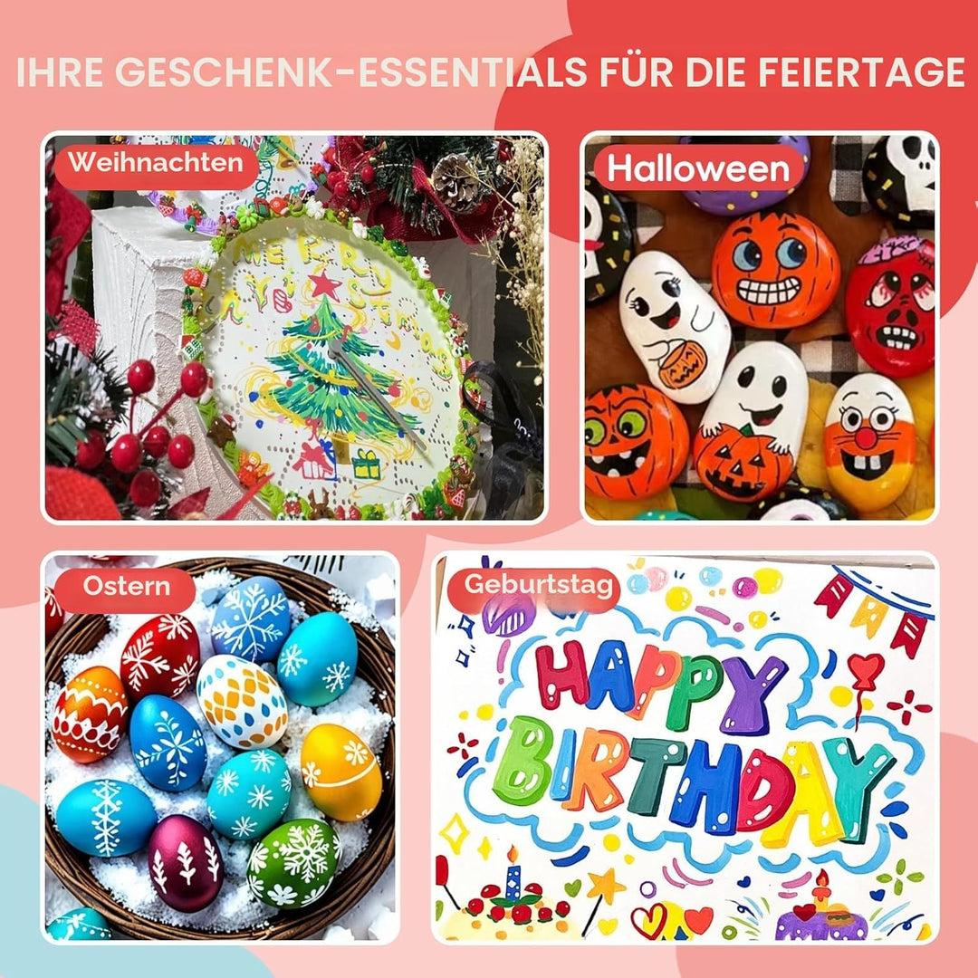 Arrtx Acrylstifte für Steine Wasserfest, 60 Farben Acrylstift Pinsel Spitze, Acryl-Marker, Schnelltr