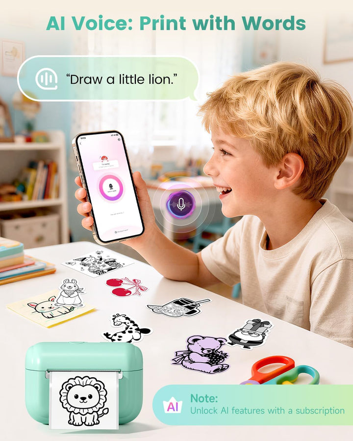 Memoking Mini Drucker für Smartphone, Minidrucker Q02E Thermodrucker Mini Grün, Grün