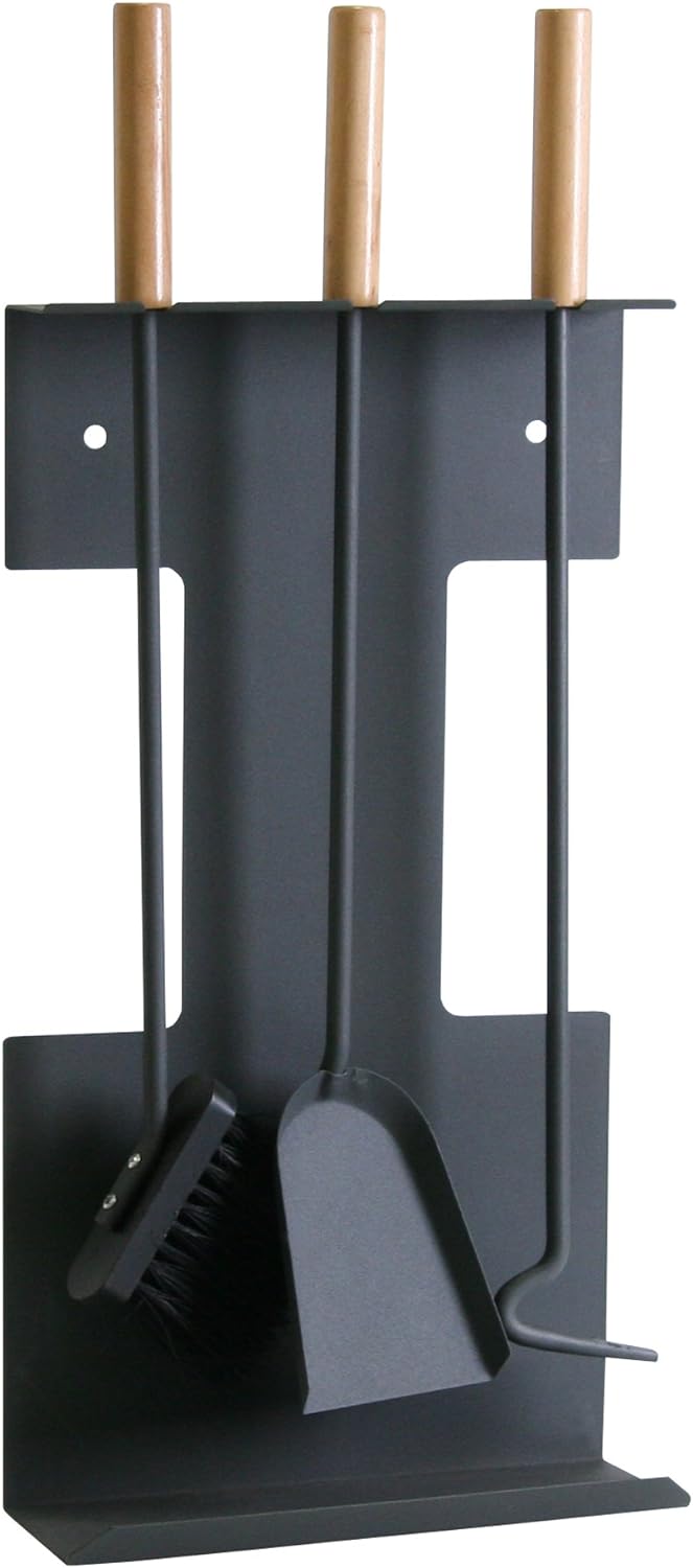 Kamino-Flam Kaminbesteck 3-teilig - Kamin-Zubehör mit Besen / Schaufel / Schürhaken / Wandhalterung