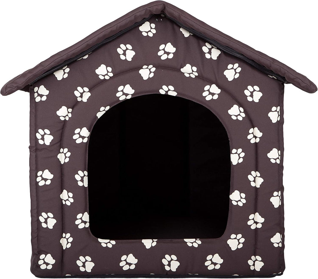 Hundehütte Hundehöhle Hundebett Hundehaus Katzenhöhle Grösse XXXL - 76x72 cm braun mit Pfoten 76x72x
