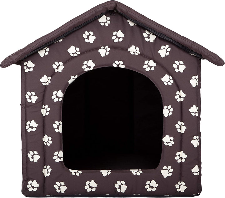 Hundehütte Hundehöhle Hundebett Hundehaus Katzenhöhle Tierbett XXL - 70x60 cm braun mit Pfoten XXL -