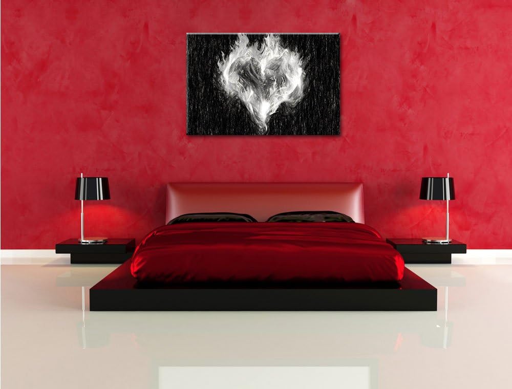 Pixxprint Dark - Herz aus Feuer und Wasser als Leinwandbild/Grösse: 100x70 cm/Wandbild/Kunstdruck/fe