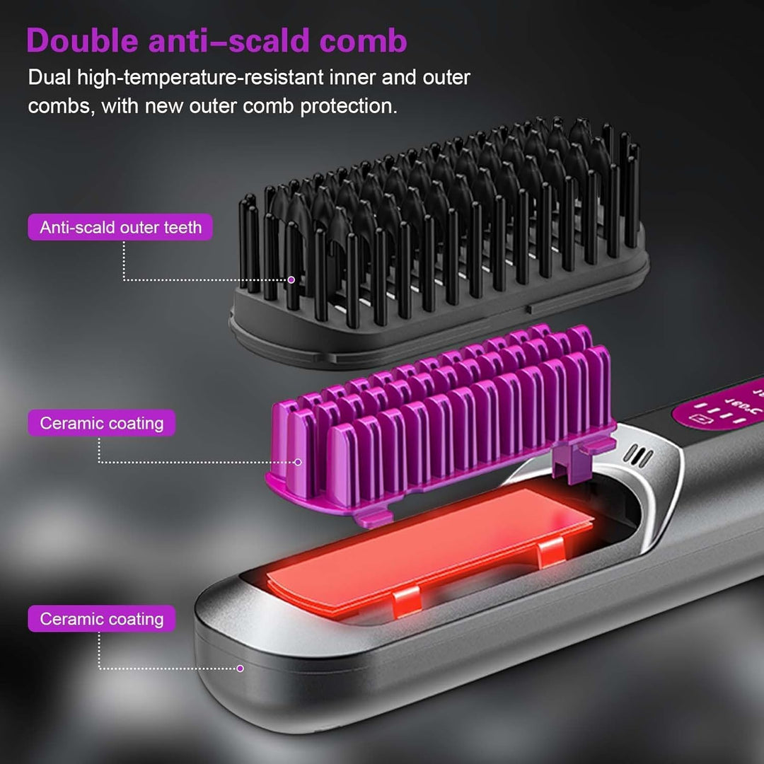2-in-1 Glättbürste Kabellos, Haarbürste Elektrisch Damen, Stylingbürste für Kurze Langes Haare, Trag