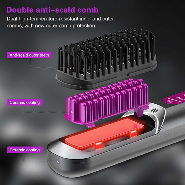 2-in-1 Glättbürste Kabellos, Haarbürste Elektrisch Damen, Stylingbürste für Kurze Langes Haare, Trag