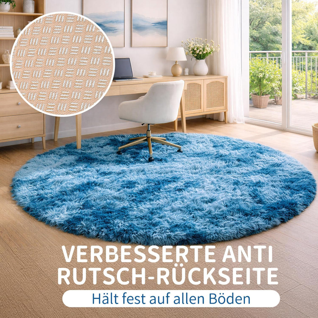 VOFUSHON Teppich Rund Hochflor Teppich Wohnzimmer Teppich Langflor Teppiche für Wohnzimmer flauschig