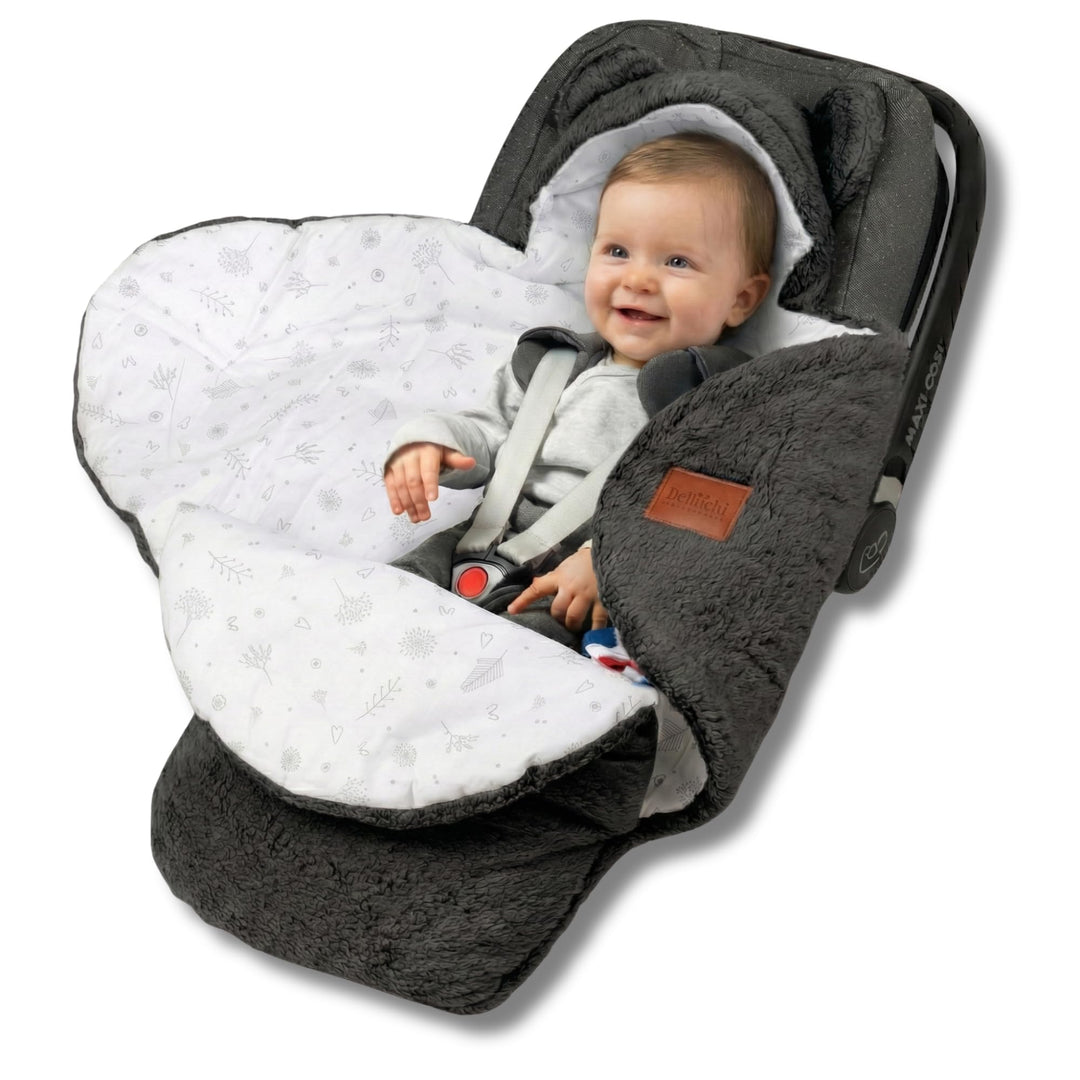 Bellochi Babydecke 90x90 cm aus Baumwolle | Warme Einschlagdecke für Kinderwagen & Babyschale | Grau