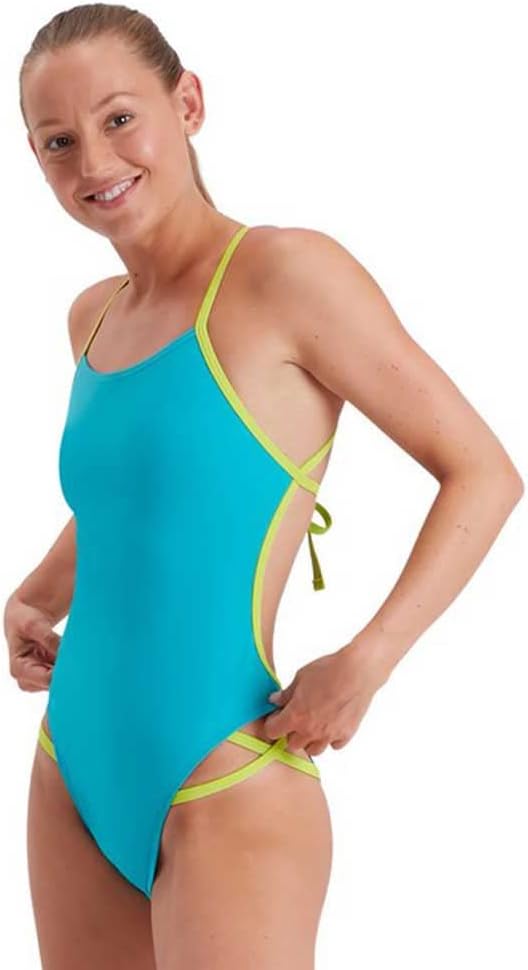 Speedo Damen Solid Freestyler 1 Stück Badehose, Grün (Aquarium/Atomic Lime), XL