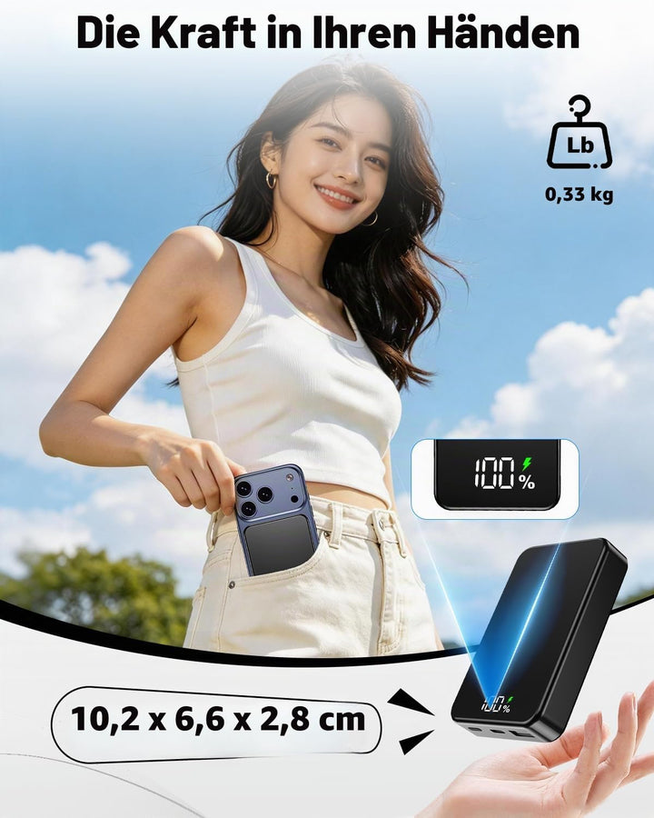 26800mAh Magnetische Powerbank, Mag-Safe-kompatibles kabelloses tragbares Ladegerät aus Aluminiumleg