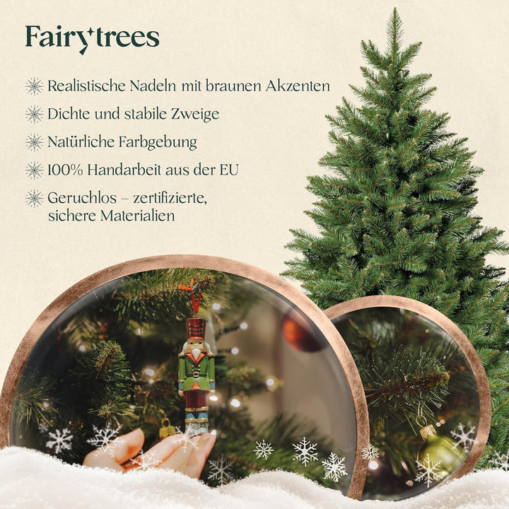 FairyTrees Weihnachtsbaum künstlich 120cm NORDMANNTANNE mit Christbaum Holzständer | TESTSIEGER Tann