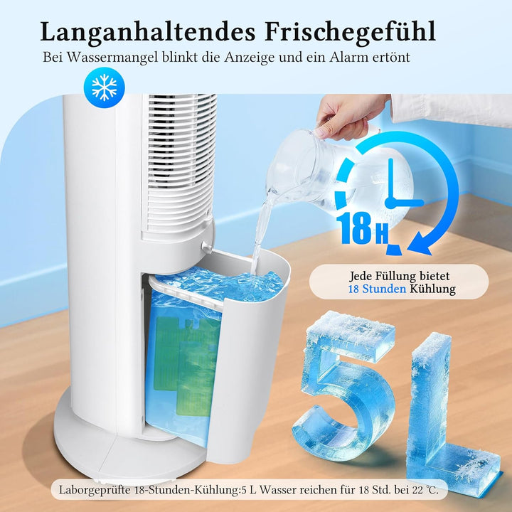 Taylor Swoden Turmventilator mit Wasserkühlung leise, 5-in-1 Luftkühler mit ION-Technologie & Aromad