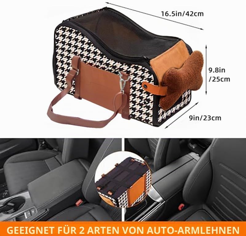 Amoilly Hundeautositz, Mittelkonsole Welpen-Autositz, Katzenerhöhung für Auto, schmutzabweisende, tr