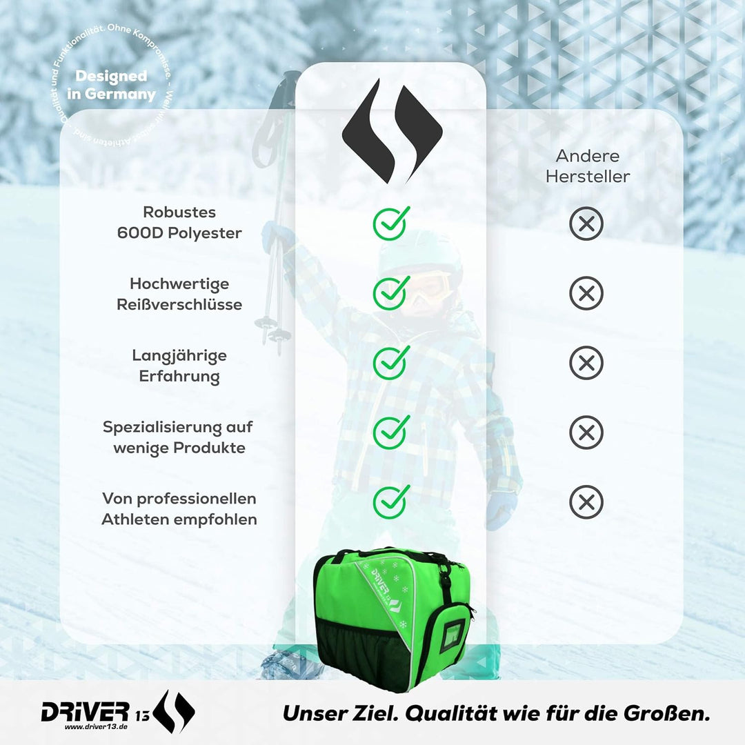 Driver13 Kinder Skistiefeltasche, Designed in Deutschland und seit vielen Jahren bewährt Grün, Grün