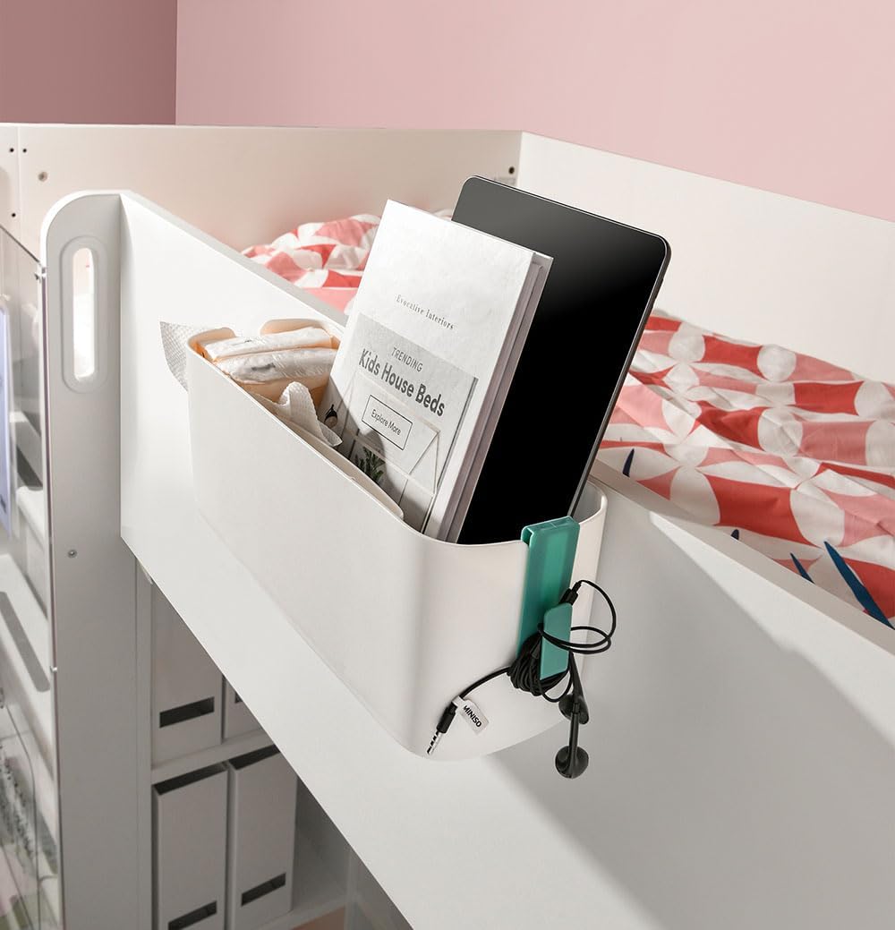 Bett Organizer zum Einhängen, Robuste Nachttisch Caddy, Bett Organizer,Hängekörbe mit 2 Abnehmbarer