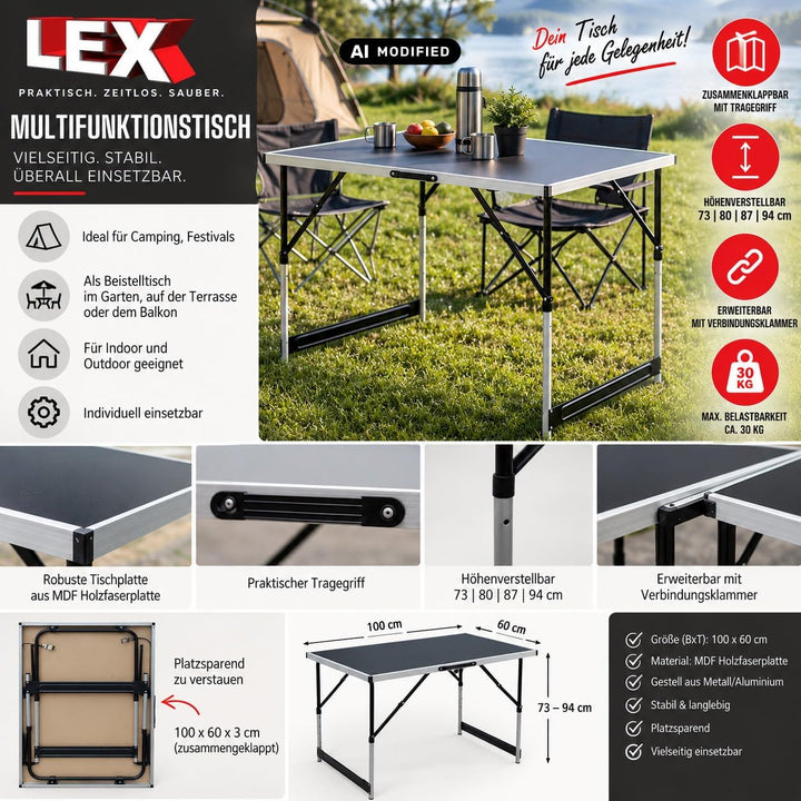 Multifunktionstisch 100x60x73/80/87/94cm klappbar