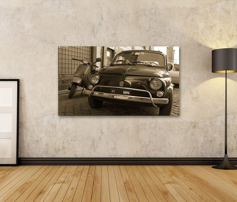 islandburner Bild auf Leinwand Alter FIAT 500 Und Vespa Roller In Rom Bilder Wandbilder Poster Leinw