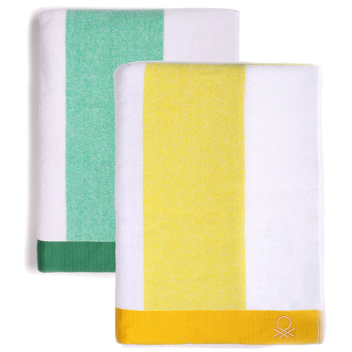 United Colours of Benefitton Strandtuch, 90 x 160 cm, 450 g/m², Frottee, 100% Baumwolle, Grün + Gelb