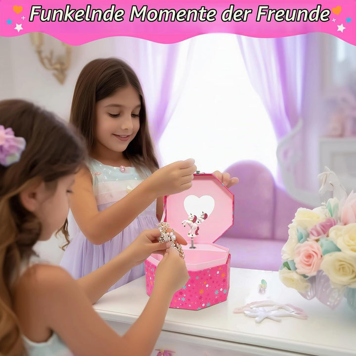 GINMLYDA Einhorn Schmuckkästchen für Mädchen, Kinderspieluhr mit Drehendem Einhorn &amp; Spiegel Kinder