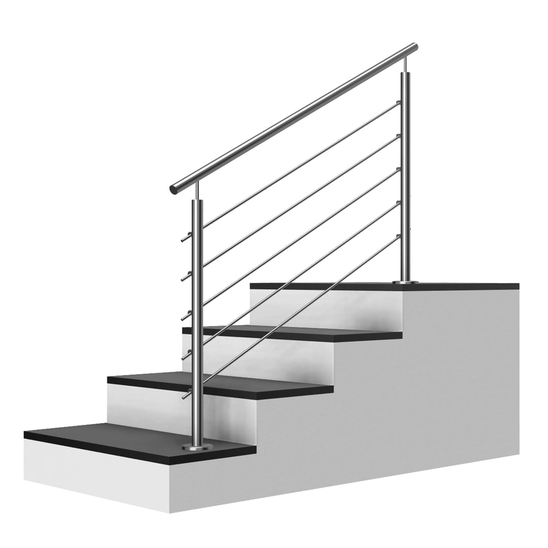 Edelstahl Treppengeländer Aufmontage, 1,4m lang, 0,9m hoch, Aussengeländer, je 2 Pfosten + 5 Querstr