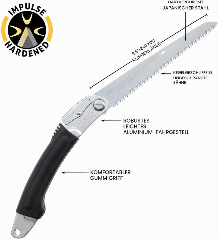 Silky Ultra Accel Straight 240mm Allround-Klappsäge zur allgemeinen Holzbearbeitung, Ultra Accel Str