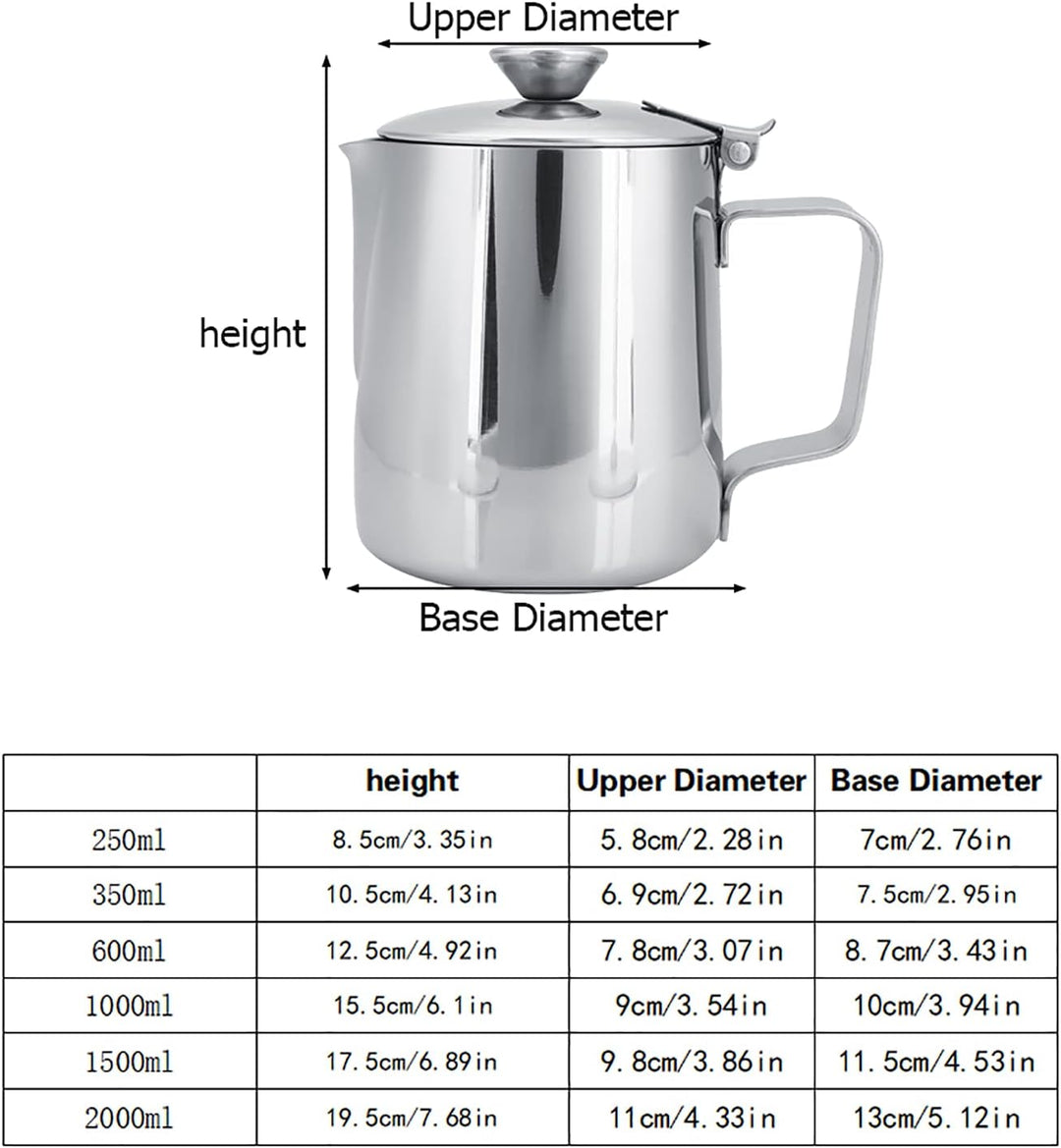 MAGT Milchkännchen mit Deckel, Edelstahl Milchkanne 600ml Kaffeekanne Edelstahl Milchschaumkännchen
