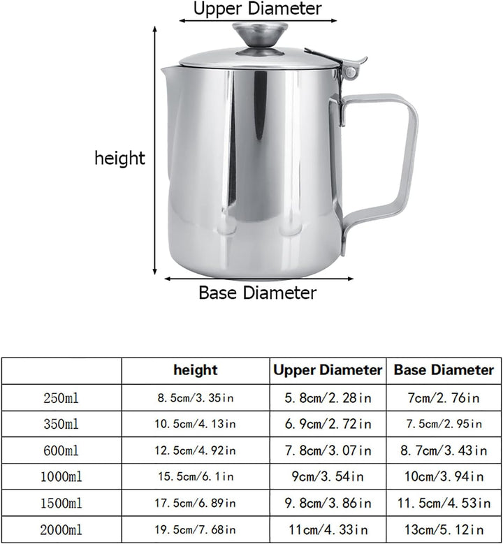 MAGT Milchkännchen mit Deckel, Edelstahl Milchkanne 600ml Kaffeekanne Edelstahl Milchschaumkännchen