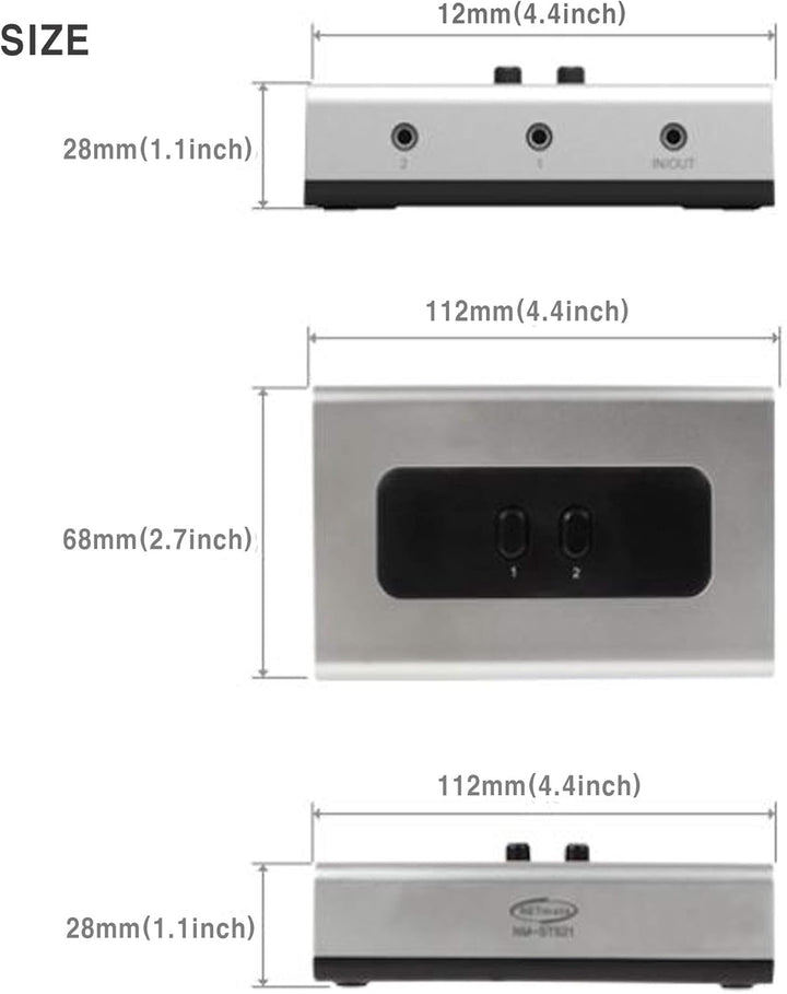 NETmate 2 Port 3,5 mm Stereo Manuelle Schaltbox AUX Audio Lautsprecher Selektor (Wandbefestigungsloc