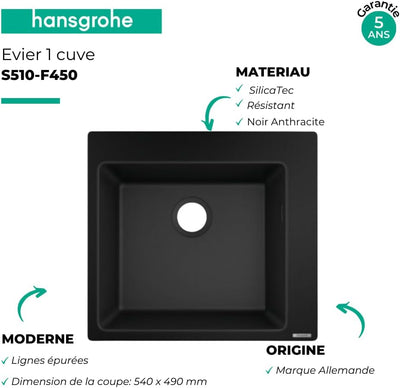 hansgrohe Küchen-/SilicaTec Granitspüle (Einbau Spülbecken 450mm für 600mm Unterschrank) graphitschw