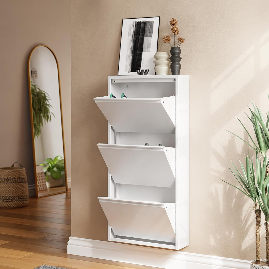 [en.casa] Schuhschrank Sokndal Schuhkipper mit 3 Klappen Metall Schuhkommode für 6 Paar Schuhe 104 x