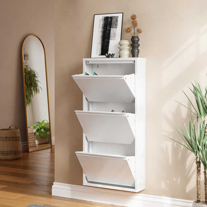[en.casa] Schuhschrank Sokndal Schuhkipper mit 3 Klappen Metall Schuhkommode für 6 Paar Schuhe 104 x