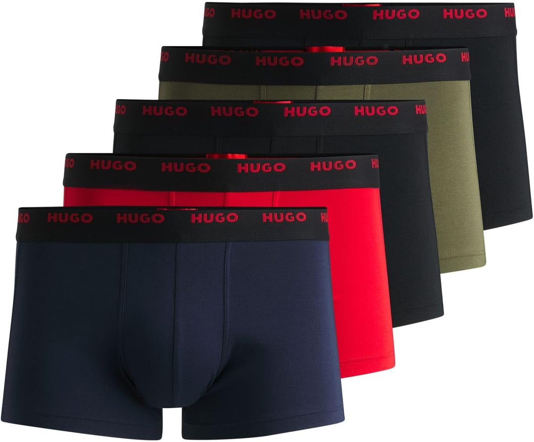 HUGO Herren Trunk Five Pack Fünfer-Pack eng anliegende Boxershorts aus Stretch-Baumwolle mit kurzem