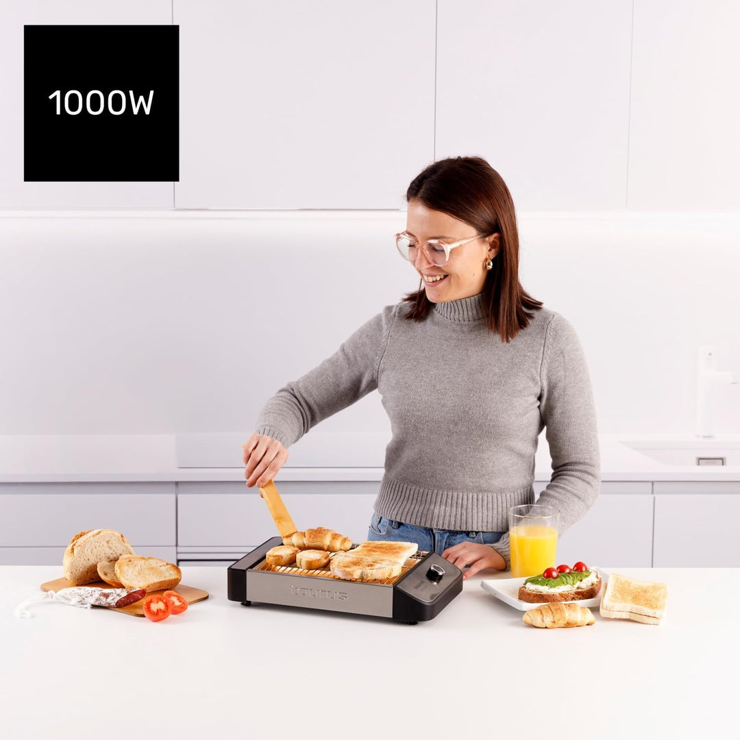Taurus – Flachtoaster Neptuno Legend 1000W | 25x20cm Toastfläche | 3 Quarz-Heizelemente | Akustische
