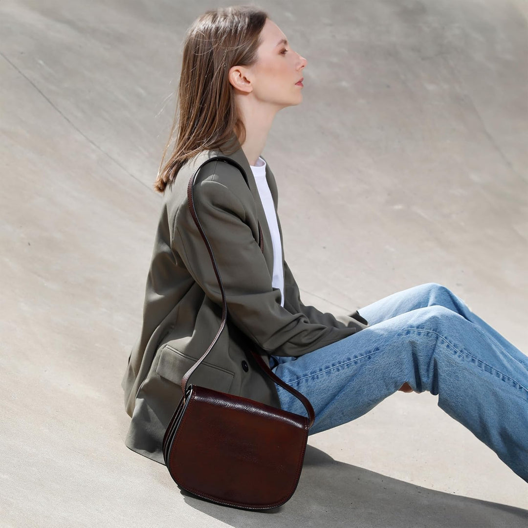 Time Resistance Leder Umhängetasche Damen - Messenger Bags - Arbeitstasche Damen - Schultertasche -