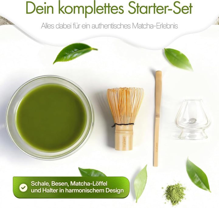 Premium Matcha Set 4-teilig Doppelwandige Glasschale [500ml] Matcha Zubereitung Traditionelles Zubeh
